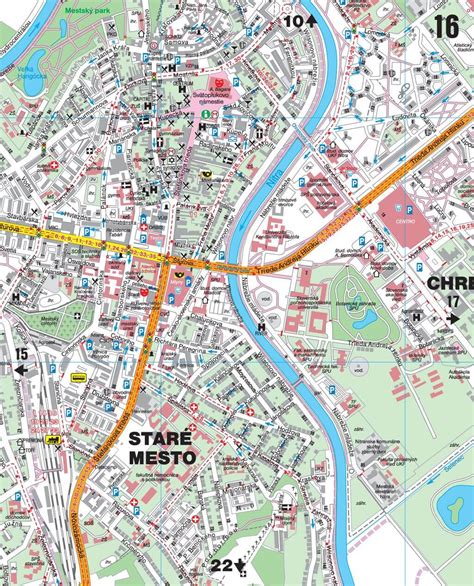 Mapa Nitry s označenými reštauráciami s donáškou