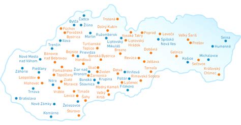 Mapa Slovenska s označenými mestami s reštauráciami