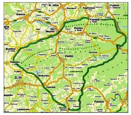 Mapa Valašska v Českej republike, región pôvodu Valašského frgálu