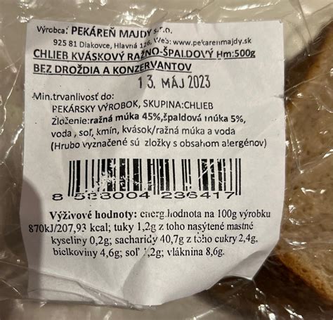 Špaldový chlieb - nutričné hodnoty