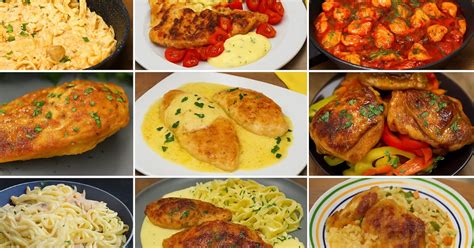 Koláž rôznych jedál z kuracieho mäsa