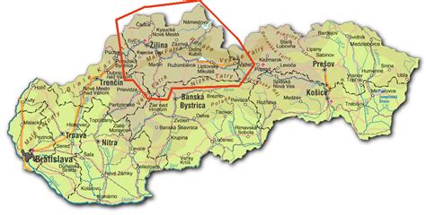 Mapa Žilinského kraja s vyznačenými poľnohospodárskymi oblasťami