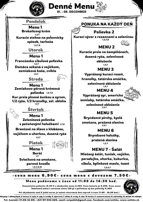 Ukážka denného menu s ponukou pizze