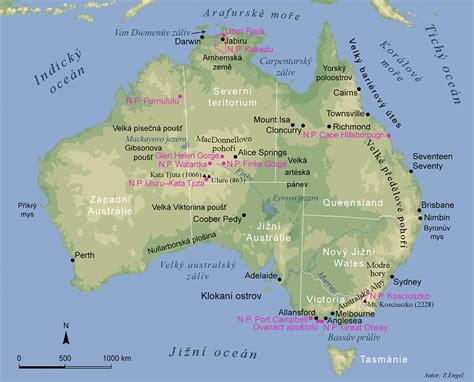 Mapa Austrálie a Nového Zélandu s vyznačenými mestami Perth a Wellington
