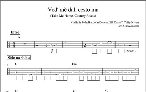 notová osnova s akordy pro píseň Veď mě dál, cesto má