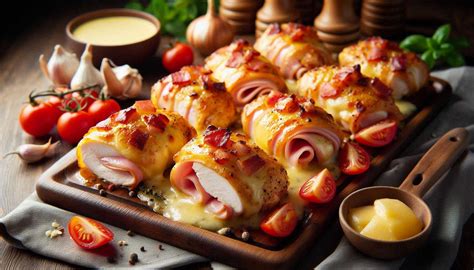 Ilustračná fotografia kuracej rolky plnenej syrom a šunkou