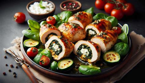 Ilustračná fotografia kuracej rolky plnenej špenátom a syrom