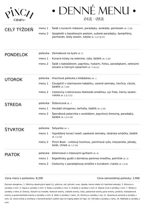 Ponuka denného menu s príkladmi jedál
