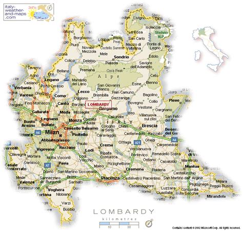 Mapa Lombardie s označením miesta pôvodu syra Mascarpone