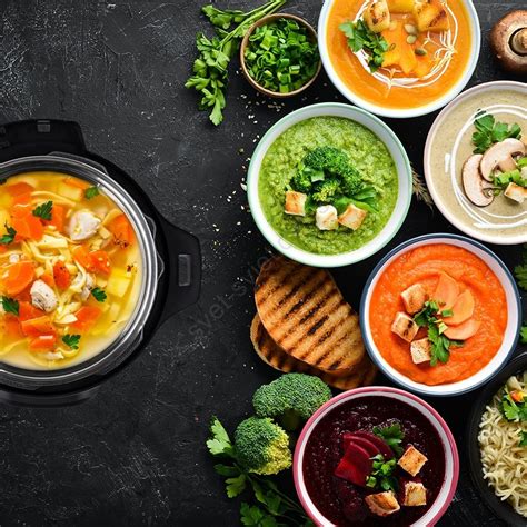 Misky s rôznymi druhmi zeleninových polievok