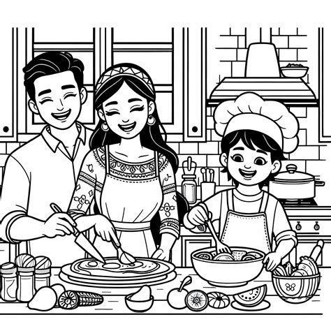 Ilustrácia rodiny pri spoločnom varení