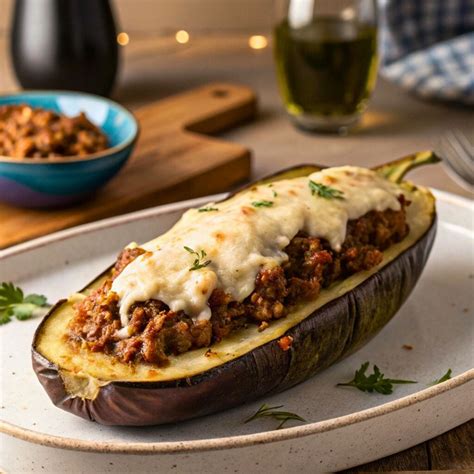 Zapečený baklažán plnený mletým mäsom (Karniyarik)