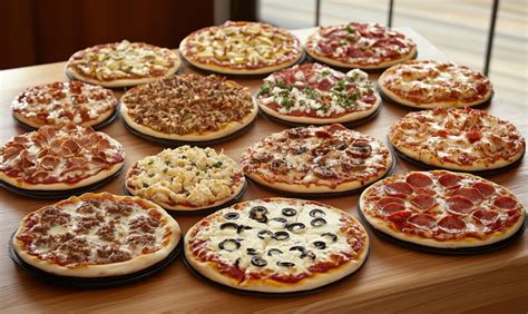 Variety of pizzas with different toppings