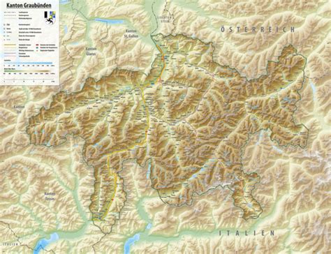 Mapa kantónu Graubünden vo Švajčiarsku