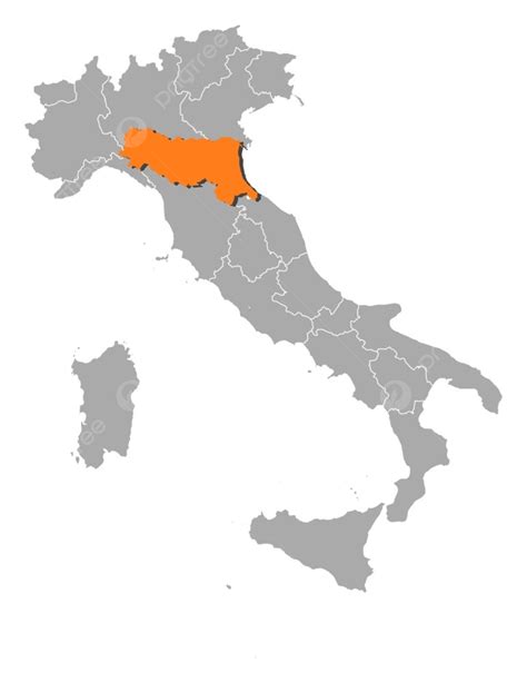 Mapa talianskeho regiónu Emilia-Romagna, s vyznačeným mestom Bologna
