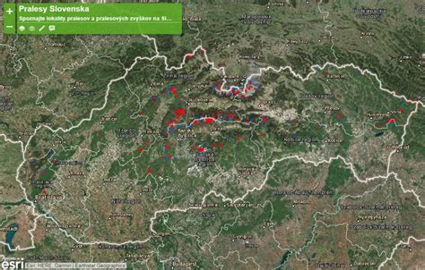 Mapa Karpatských bukových pralesov na Slovensku