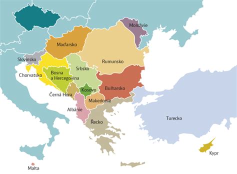 Mapa Balkánu s vyznačenými krajinami pôvodu Šopského šalátu