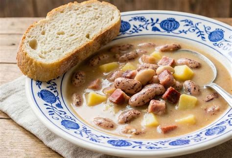 Ingrediencie na fazuľovú omáčku: fazuľa, údené mäso, zelenina