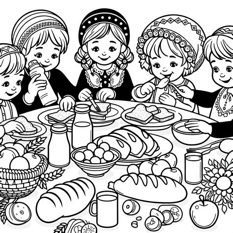 Deti sedia pri stole a jedia z porcelánového riadu