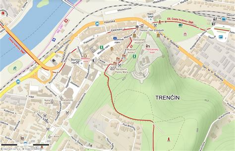 Mapa Trenčína s vyznačenou reštauráciou Biely Kon