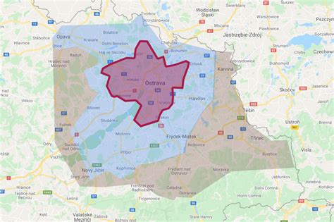 Mapa rozvozových oblastí Piešťan a okolia