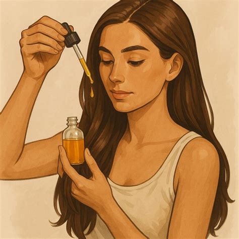 Ilustrácia aplikácie oleja na vlasy