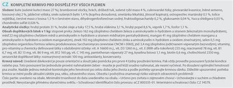 Etiketa krmiva s vyznačeným zložením