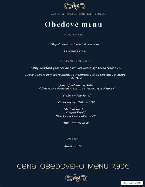 Tabuľka s príkladom týždenného obedového menu v Media Café