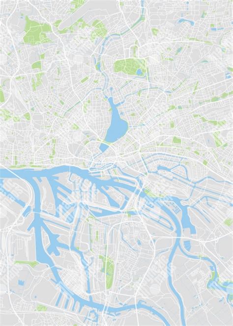Mapa Hamburgu s vyznačenými vodnými cestami