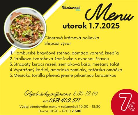 Ponuka obedového menu v reštaurácii Narodný Dom