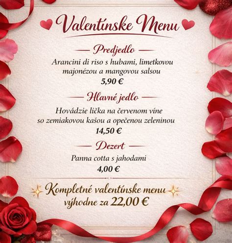 Valentínske menu v reštaurácii