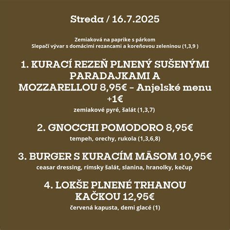 Ukážka denného menu s obľúbenými jedlami