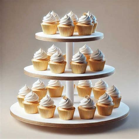 Viacúrovňový stojan s cupcakes zdobenými krémom a dekoráciami