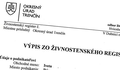 Grafika zobrazujúca zjednodušený výpis zo živnostenského registra