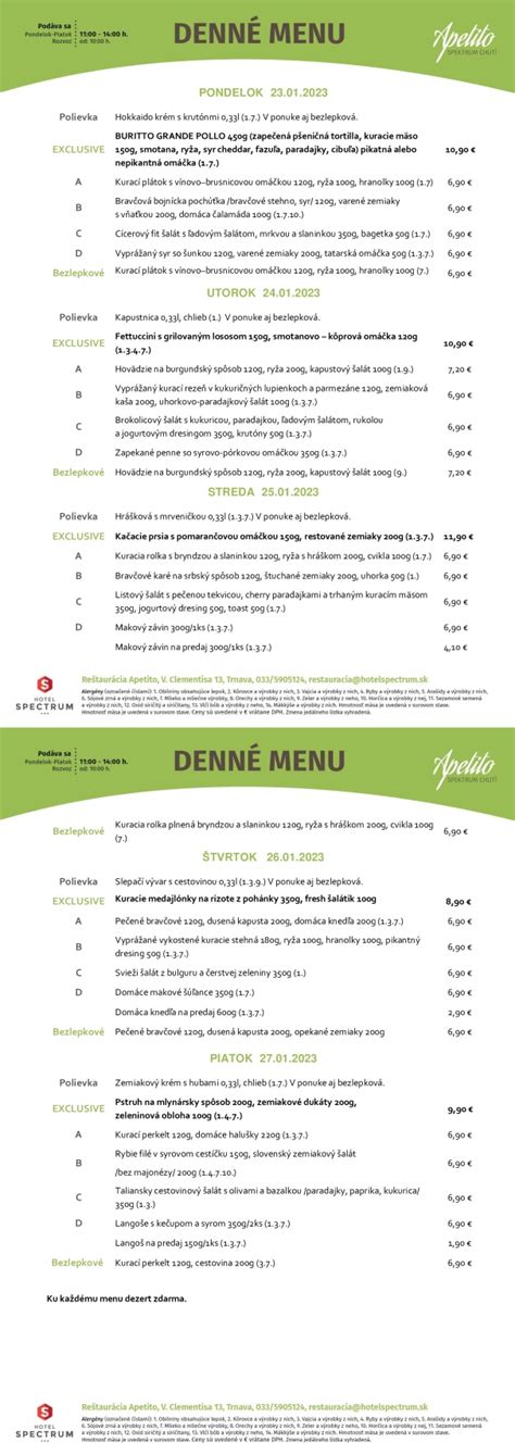 Denné menu v Bistre Mladosť