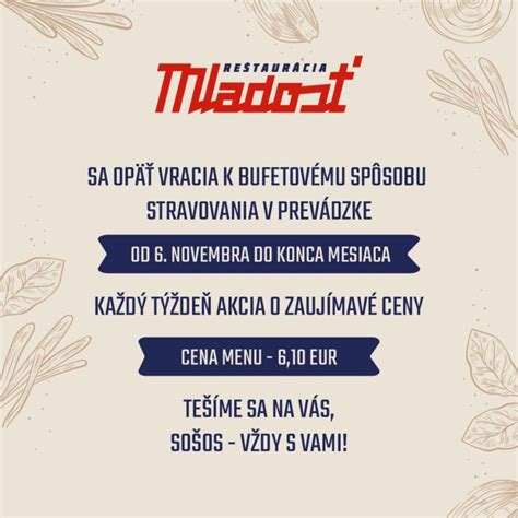 Rozmanitosť jedál v Bistre Mladosť