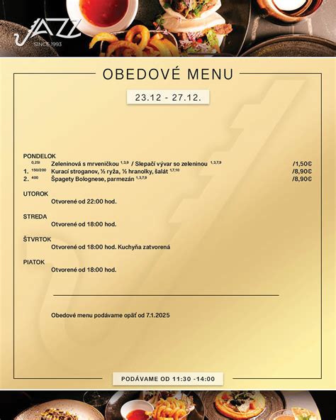 Príklad denného menu s rozmanitou ponukou polievok a hlavných jedál