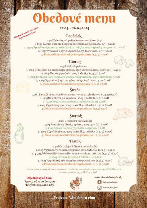 Obedové menu na stole v reštaurácii