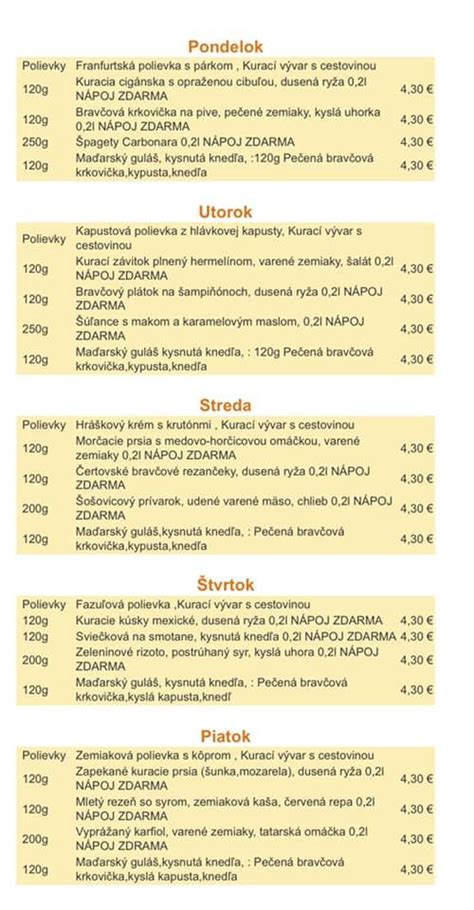 Cenové rozmedzie denného menu
