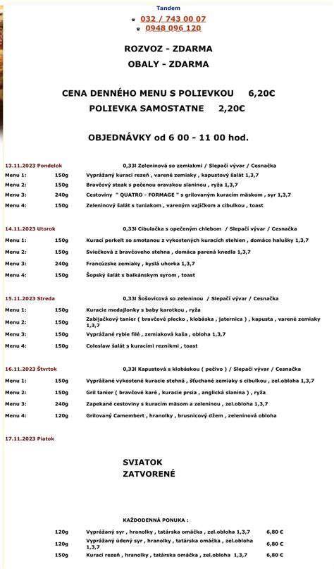 Týždenné menu s rôznymi jedlami