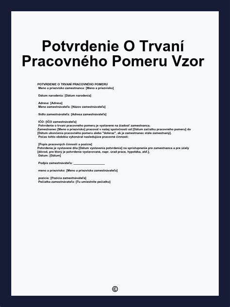 Vzor potvrdenia o trvaní pracovného pomeru