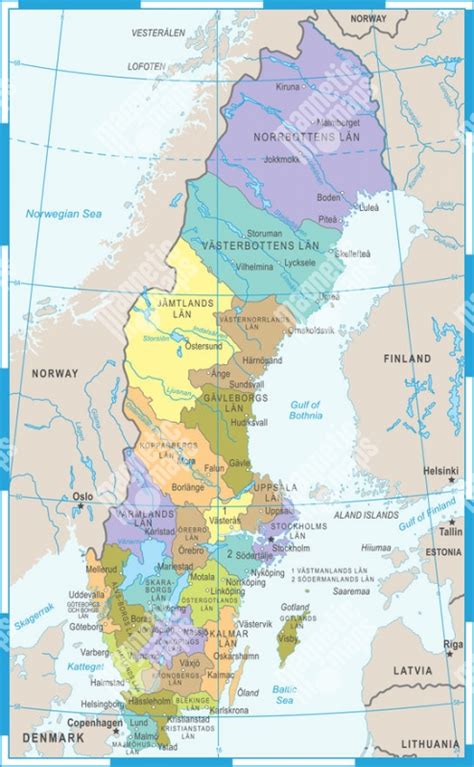 Mapa Švédska s vyznačenými malebnými oblasťami, kde sa odohrávajú príbehy Ingy Lindströmovej