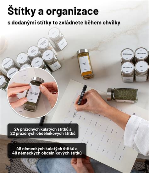 Dózy s korením s etiketami