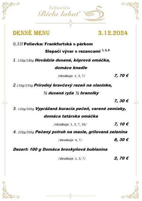 Príklady denného menu