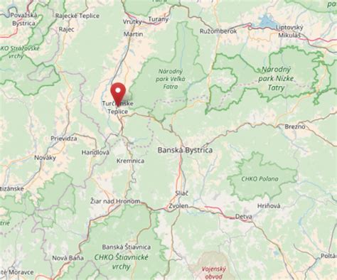 Mapa Turčianskych Teplíc s vyznačenými reštauráciami
