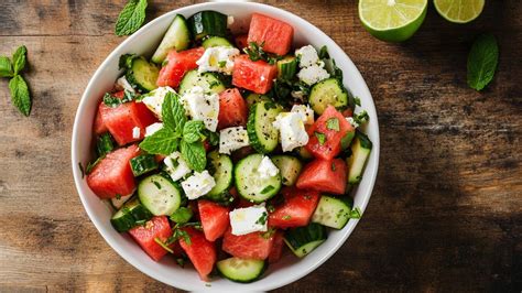 Ingrediencie na šalát z vodného melóna a uhorky