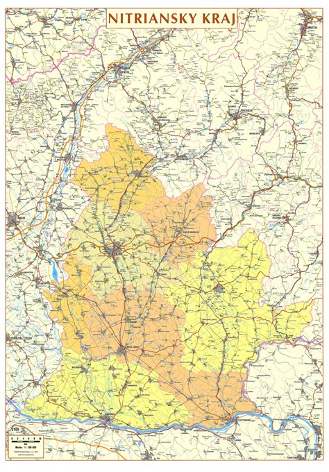 Mapa Nitrianskeho kraja s vyznačením Mojmíroviec a predajní