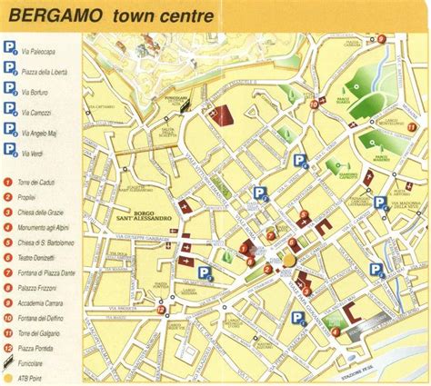Mapa Bergama s vyznačenými pizzeriami