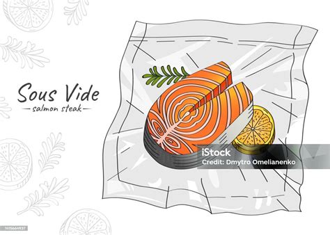 Ilustrácia grilovaného lososa alebo Hovädzieho Rump steaku