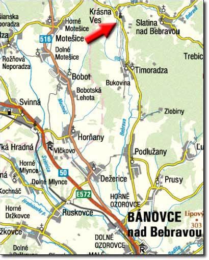 Mapa obce Beňatina a okolia